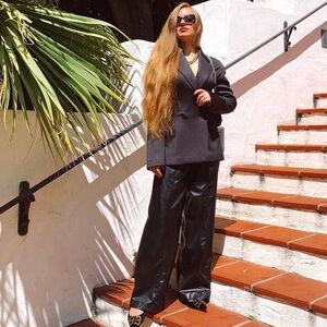 Zara Women's Blazer Black Suit Jacket Double Breasted Neoprene Stretch SIZE XS